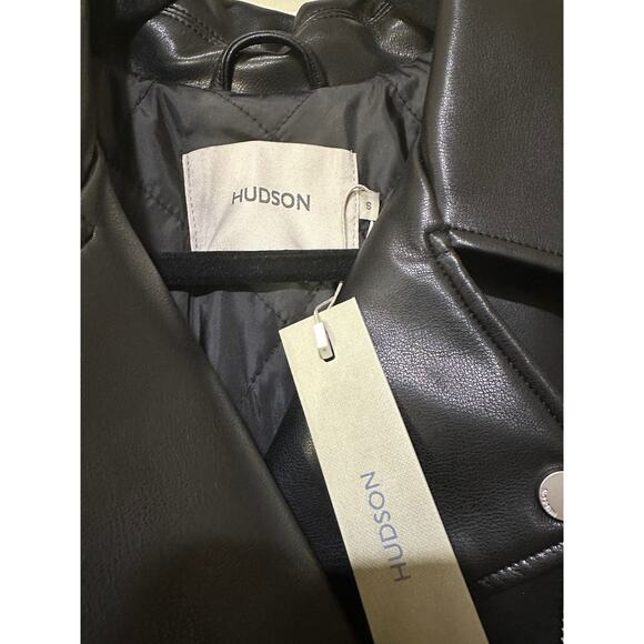 Hudson Faux Leather Black Jacket Small NWT Sample Piece Biker Jacket Moto Detail - Picture 7 of 13